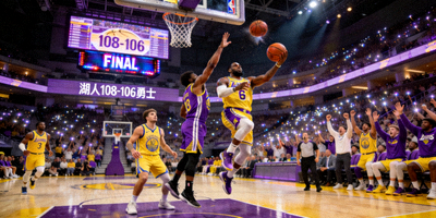 NBA总决赛湖人队绝杀勇士队比赛现场照片